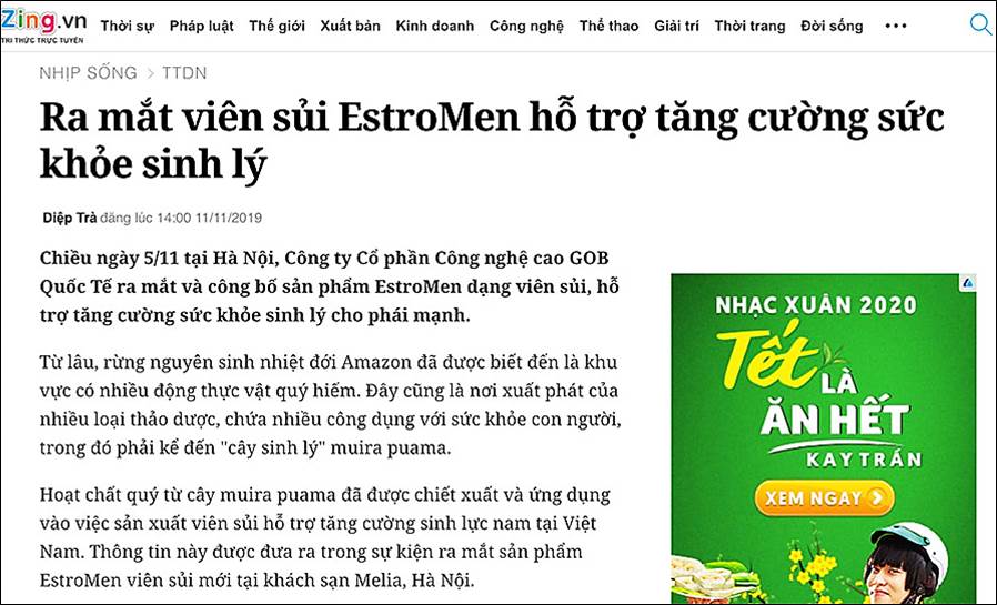 Estromen trên báo điện tử Zing.vn