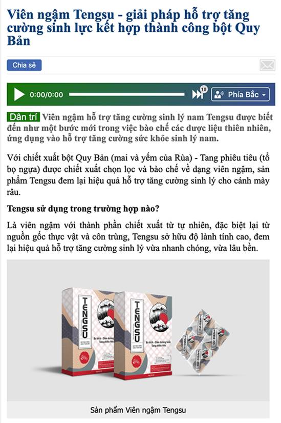 Bài viết về kẹo ngậm Tengsu trên báo Dân Trí.